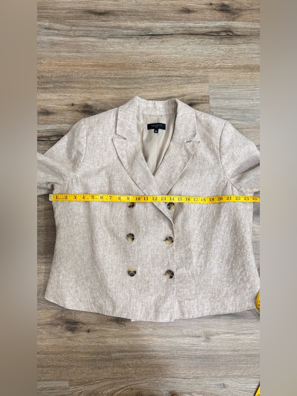 Talbots Plus 16W 100% Linen Double Breasted Blazer Jacket Beige Oatmeal Lined - Picture 7 of 10
